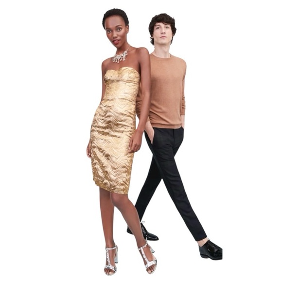 J. Crew Collection Gold Metallic Bodice Jacquard Leaf Cocktail MIDI Dress 10 NWT - Picture 14 of 14